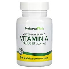 Nature's Plus, водно-диспергований вітамін А, 10 000 МО (3 000 мкг), 90 таблеток (NAP-00981), фото