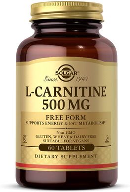 Solgar, L-карнітин, вільна форма, 500 мг, 60 таблеток (SOL-00571), фото