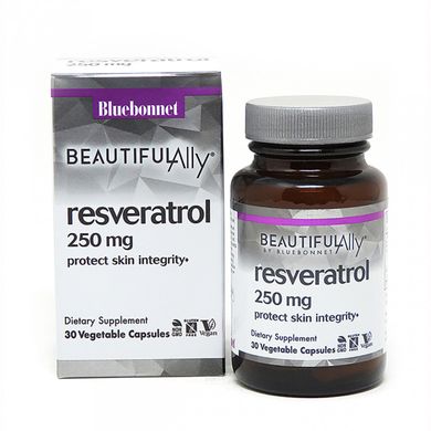 Ресвератрол 250 мг, Beautiful Ally, Bluebonnet Nutrition, Resveratrol 250 мg, 30 растительных капсул (BLB-00876), фото