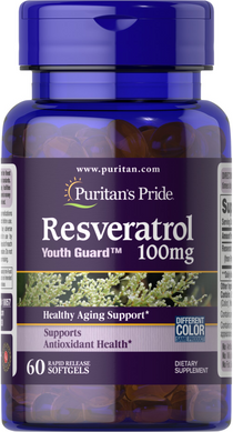 Ресвератрол, Resveratrol, Puritan's Pride, 100 мг, 60 гелевых капсул с быстрым высвобождением (PTP-18057), фото
