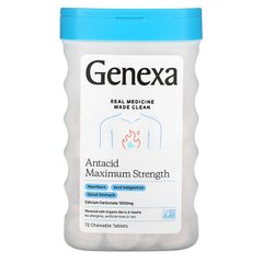 Genexa, антацид максимальной силы, органические ягоды и ваниль, 1000 мг, 72 жевательные таблетки (GXA-00657), фото
