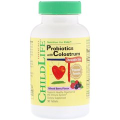 Пробиотики с молозивом, Probiotics with Colostrum, ChildLife, ягоды, 90 жевательных таблеток (CDL-11100), фото