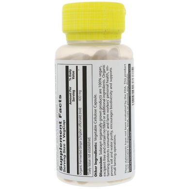Імбир, ферментований екстракт кореня, Ginger, Solaray, органік, 400 мг, 100 вегетаріанських капсул (SOR-38687), фото