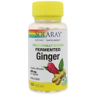 Імбир, ферментований екстракт кореня, Ginger, Solaray, органік, 400 мг, 100 вегетаріанських капсул (SOR-38687), фото
