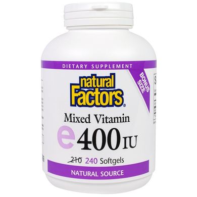 Вітамін Е, Mixed E, Natural Factors, 400 МО, 240 капсул (NFS-08142), фото