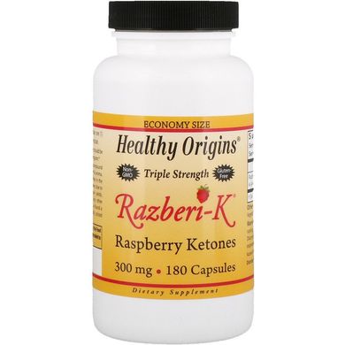 Жиросжигатель кетони малини, Razberi-K, Raspberry Ketones, Healthy Origins, 300 мг. 180 капсул (HOG-74757), фото