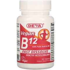 Deva, витамин в12 с фолиевой кислотой и витамином В6, для веганов, 90 таблеток (DEV-00021), фото