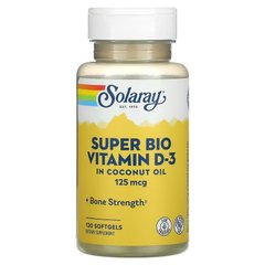 Витамин D-3, Super Bio Vitamin D-3, Solaray, 5000 МЕ, 120 гелевых капсул (SOR-69755), фото