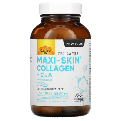Country Life, Tri Layer Maxi-Skin Collagen, коллаген с витаминами C и A, 90 таблеток (CLF-05060), фото