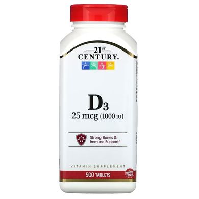 21st Century, витамин D3, 25 мкг (1000 МЕ), 500 таблеток (CEN-27139), фото