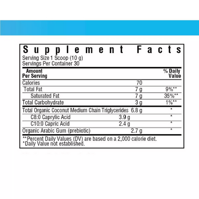 MCT, Органический порошок из кокосового ореха, Bluebonnet Nutrition, 300 гр (BLB-01730), фото