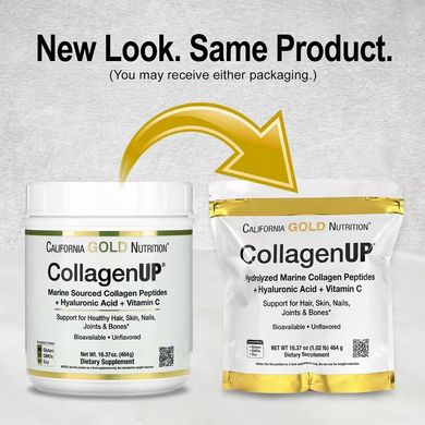California Gold Nutrition, CollagenUP, морський гідролізований колаген, гіалуронова кислота та вітамін C, з нейтральним смаком, 464 г (CGN-01032), фото