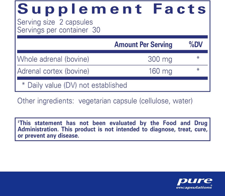 Pure Encapsulations, Поддержка здоровой функции надпочечников, Adrenal, 60 капсул (PE-00003), фото
