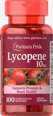 Лікопін, Lycopene, Puritan's Pride, 10 мг, 100 гелевих капсул (PTP-12111), фото