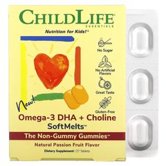 ChildLife Essentials, омега-3 ДГК з холіном SoftMelts, зі смаком натуральної маракуї, 27 таблеток (CDL-11050), фото