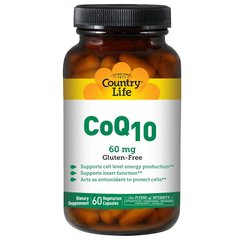 Country Life, Коэнзим Q10, 60 мг, 60 вегетарианских капсул (CLF-03511), фото