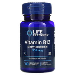 Life Extension, витамин B12, 500 мкг, 100 вегетарианских пастилок (LEX-36110), фото