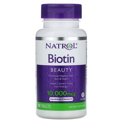 Natrol, биотин, максимальная сила действия, 10000 мкг, 100 таблеток (NTL-05396), фото