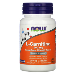 Now Foods, L-карнітин, 500 мг, 30 рослинних капсул (NOW-00070), фото