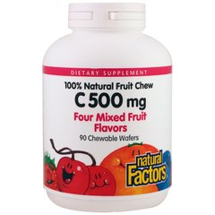 Витамин C, со вкусом 4 разных фруктов, Vitamin C, Natural Factors, 500 мг, 90 таблеток (NFS-01332), фото