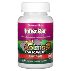 Nature's Plus, Source of Life, Animal Parade, детские жевательные таблетки для поддержания здоровья внутреннего уха, со вкусом натуральной вишни, 90 таблеток в форме животных (NAP-29949), фото