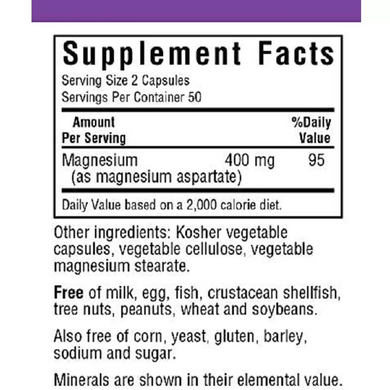 Bluebonnet Nutrition, Аспартат магнію, 200 мг, 100 рослинних капсул (BLB-00730), фото