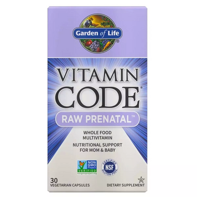 Garden of Life, Vitamin Code, RAW Prenatal, 30 вегетарианских капсул (GOL-11589), фото