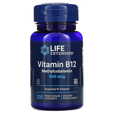 Life Extension, витамин B12, 500 мкг, 100 вегетарианских пастилок (LEX-36110), фото