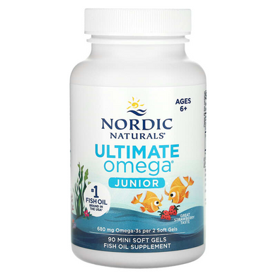 Nordic Naturals, Ultimate Omega Junior, для детей от 6 лет, со вкусом клубники, 680 мг, 90 мини-капсул  (NOR-01798), фото