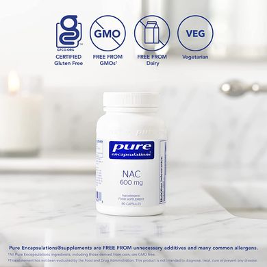 Pure Encapsulations, NAC (N-ацетилцистеїн), 600 мг, 90 рослинних капсул (PE-00189), фото