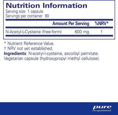 Pure Encapsulations, NAC (N-ацетилцистеин), 600 мг, 90 растительных капсул (PE-00189), фото