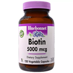 Биотин (B7) 5000 мкг, Biotin, Bluebonnet Nutrition, 120 вегетарианских капсул (BLB-00448), фото