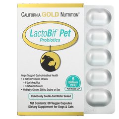 California Gold Nutrition, пробиотики LactoBif Pet, 5 млрд КОЕ, 60 растительных капсул (CGN-01054), фото
