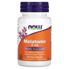 Now Foods, мелатонин, 5 мг, 60 растительных капсул (NOW-03555), фото