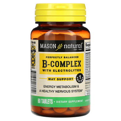 B-комплекс с электролитами, B-Complex With Electrolytes, Mason Natural, 60 таблеток (MAV-17605), фото