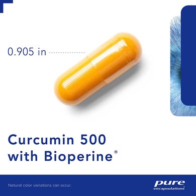 Куркумін з біоперіном, Curcumin with Bioperine®, Pure Encapsulations, 500 мг, 60 капсул, (PE-01073), фото
