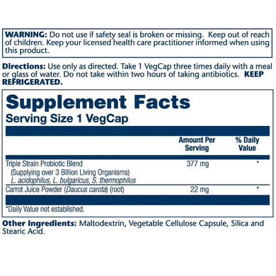 Solaray, Ацидофіли, Пробіотик та пребіотик морквяного соку, 30 вегетаріанських капсул (SOR-04825), фото