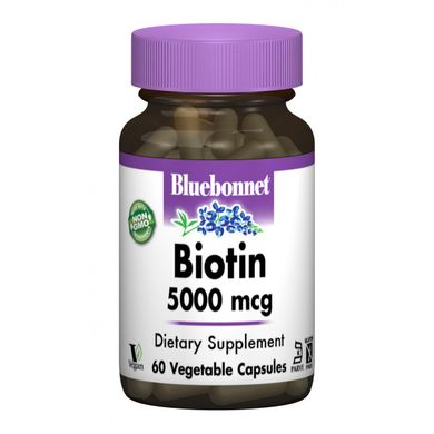 Біотин (B7) 5000 мкг, Bluebonnet Nutrition, 60 гелевих капсул (BLB-00447), фото