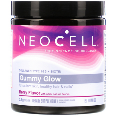 Neocell, Gummy Glow, колаген 1 і 3 типу з біотином, ягідний смак, 120 жувальних цукерок (NEL-12987), фото
