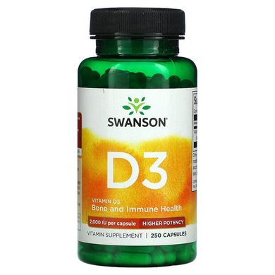 Swanson, Вітамін D3, високоефективний, 2000 МО (50 мкг), 250 капсул (SWV-11210), фото