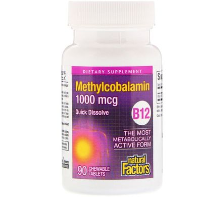 Вітамін В12, Methylcobalamin, Natural Factors 1000 мкг, 90 таблеток (NFS-01242), фото