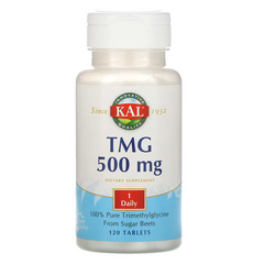 Триметилглицин, TMG (ТМГ), KAL, 500 мг, 120 таблеток (CAL-70981), фото