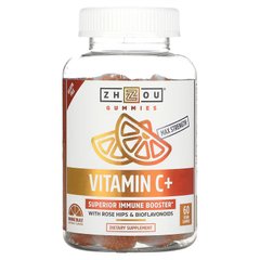 Zhou Nutrition, Витамин C +, апельсиновый вкус, 60 веганских жевательных таблеток (ZHO-96739), фото