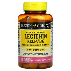 Mason Natural, лецитин, морские водоросли, витамин B6 и яблочный уксус, повышенная сила действия, 100 таблеток (MAV-08221), фото