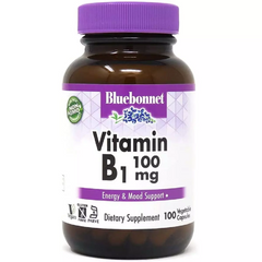 Витамин B1 100 мг, Vitamin B1, Bluebonnet Nutrition, 100 вегетарианских капсул (BLB-00425), фото