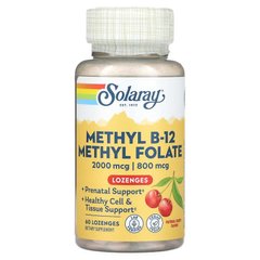 Витамин В-12 и фолиевая кислота, Methyl B-12 Methyl Folate, Solaray, вкус вишни, 60 леденцов (SOR-68520), фото