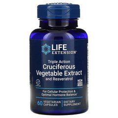 Life Extension, Растительный экстракт крестоцветных овощей тройного действия с ресвератролом, 60 вегетарианских капсул (LEX-14696), фото