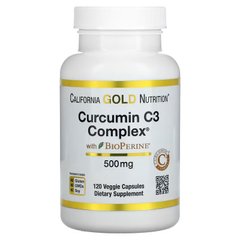 California Gold Nutrition, Curcumin C3 Complex з екстрактом BioPerine, 500 мг, 120 рослинних капсул (CGN-00940), фото