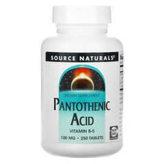 Source Naturals, Пантотенова кислота, 100 мг, 250 таблеток (SNS-00510), фото