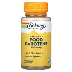 Solaray, Бета-каротин, пищевой, 7500 мкг, 50 гелевых капсул (SOR-04115), фото